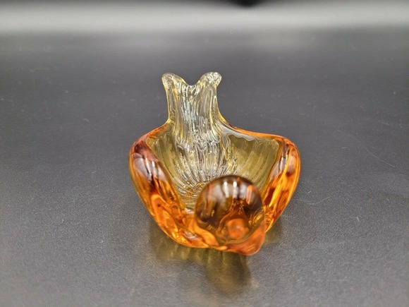 VTG Art Glass Stacking Bird Candy Dish Ashtray Amber Olive Green Retro MCM - Picture 10 of 12